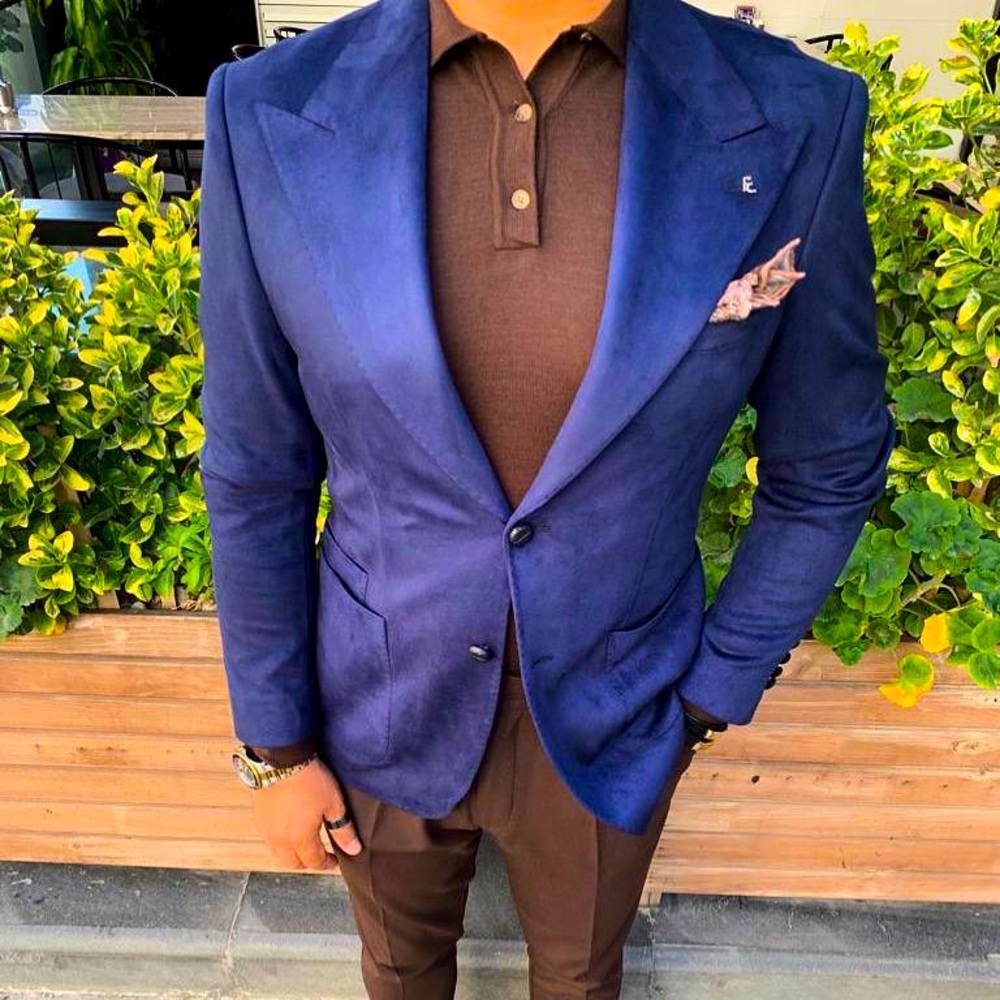 Mens Blue Suede Blazer